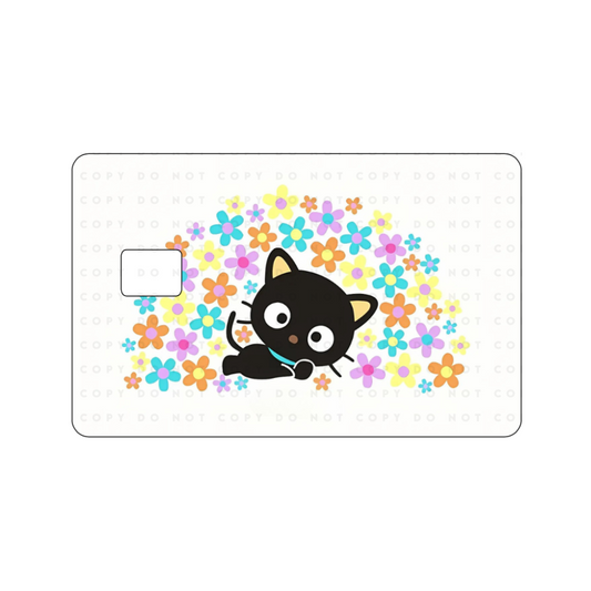Black Cat and Flowers Card Skin