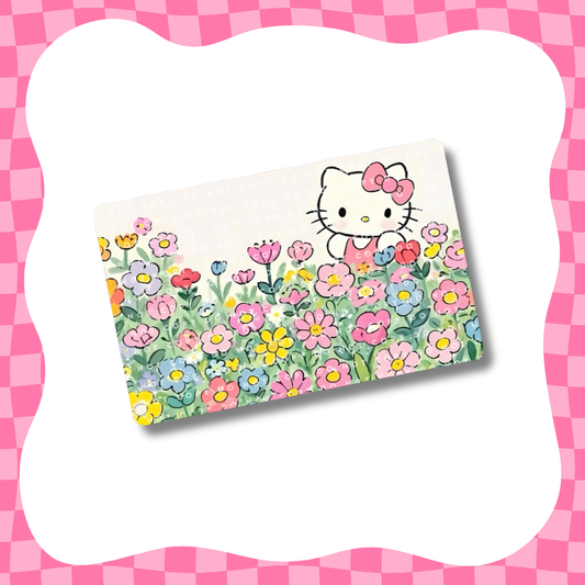 Diseño de tarjeta de jardín de flores de gatito kawaii