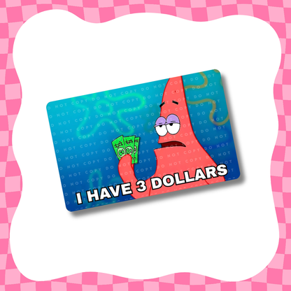 Diseño de tarjeta "Tengo 3 dólares"