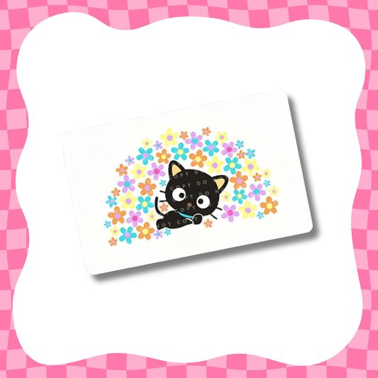 Black Cat and Flowers Card Skin