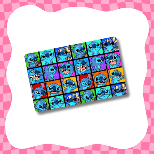 Blue Alien Colorful Blocks Card Skin