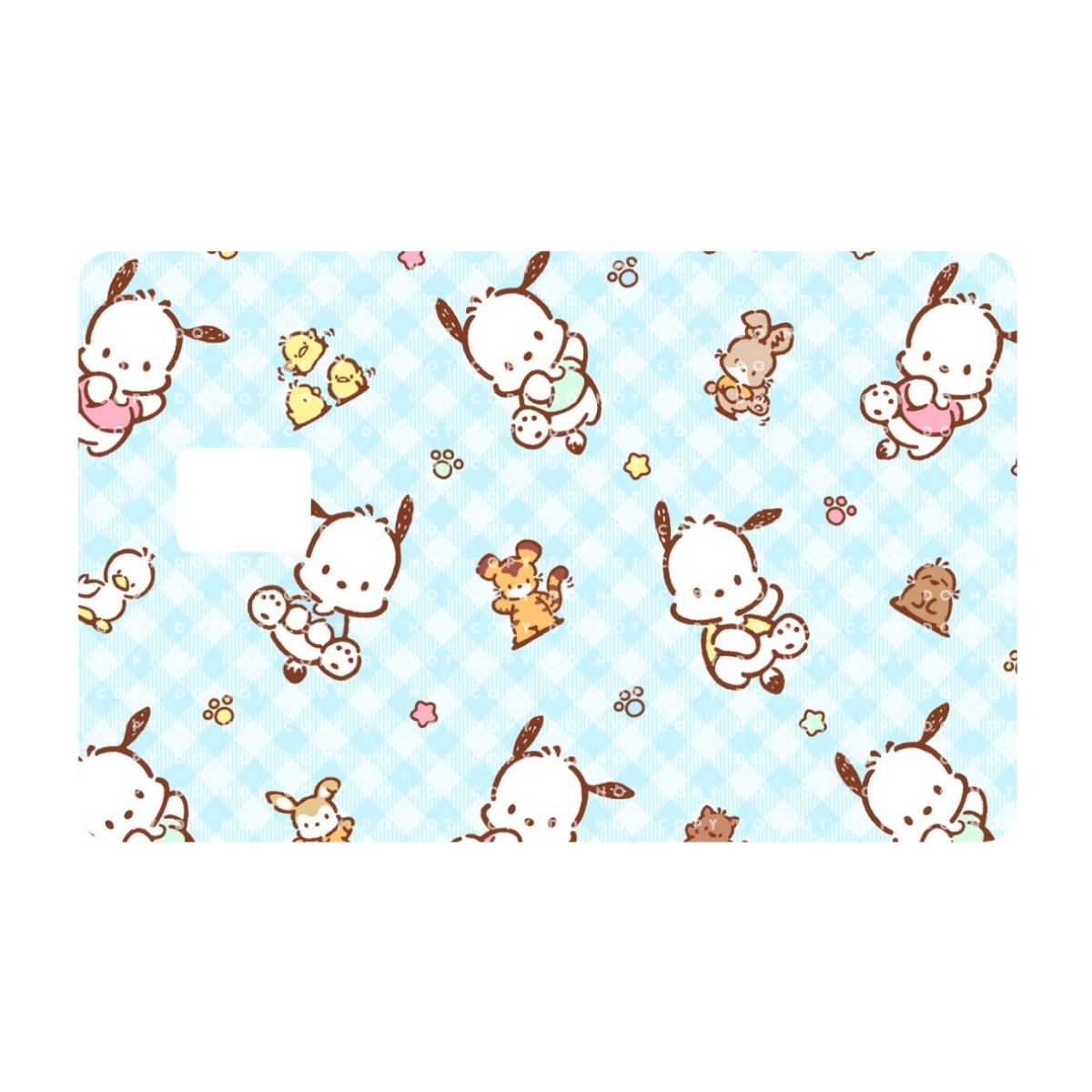 Kawaii Pup Blue Gingham Card Skin